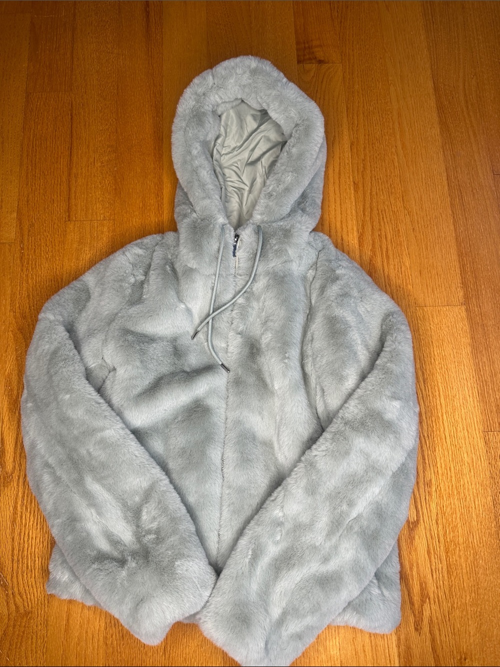 Rachel Zoe Plush Hooded Faux Fur Jacket - Light Gray